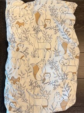 Crane Baby Woodland Animal Cotton Crib Sheet White Tan & Grey Gender Neutral